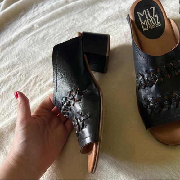 Miz Mooz Briar Black Leather Mule-Style Heeled Sandals - Picture 5 of 9